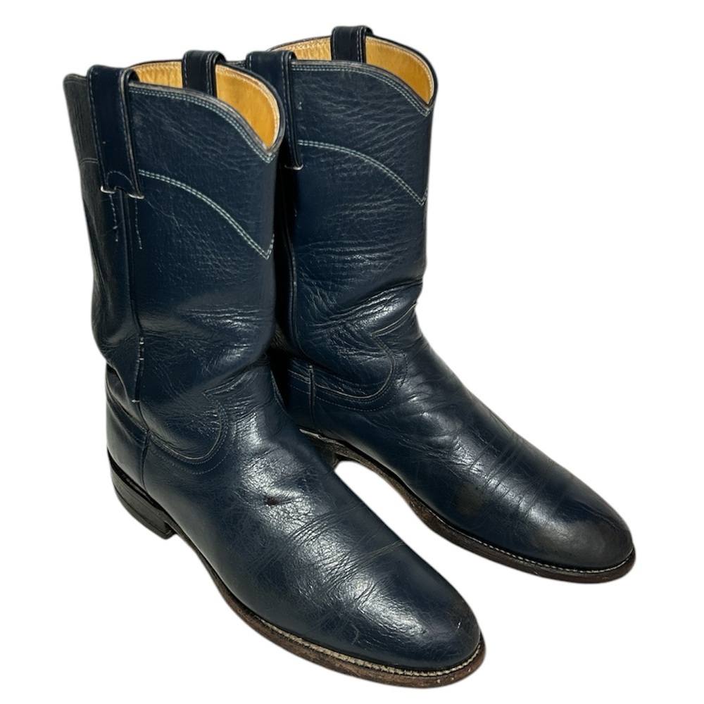 Justin Boots Navy Blue Leather Western Boots